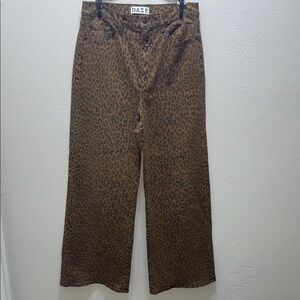 Daze Women's Brown Leopard Wide Leg Jeans